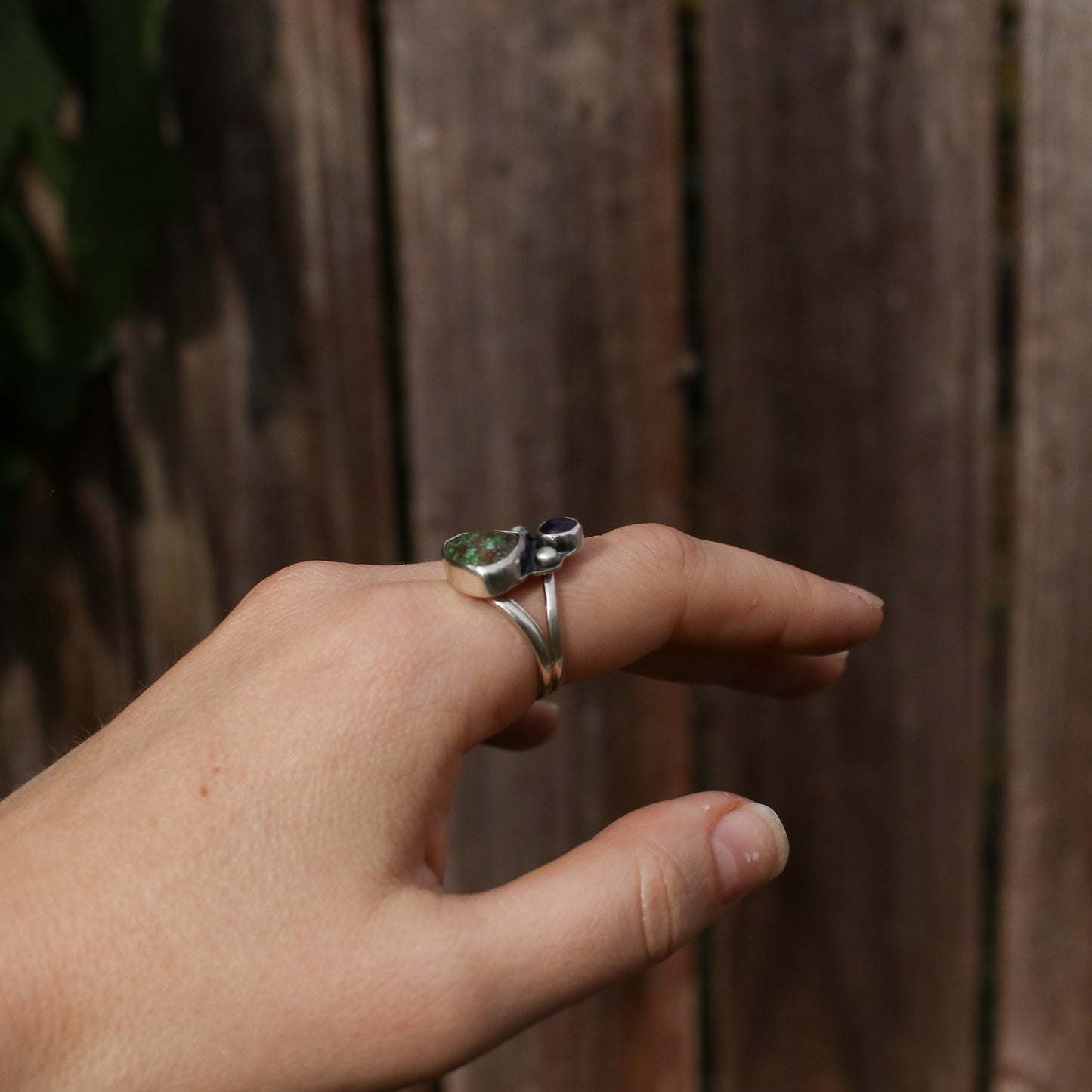 Amethyst & Sonoran Turquoise Burst Statement Ring - Size 8.5