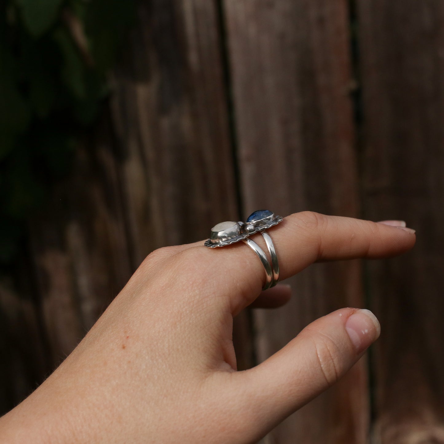 Kyanite & Moonstone Burst Statement Ring - Size 8.5