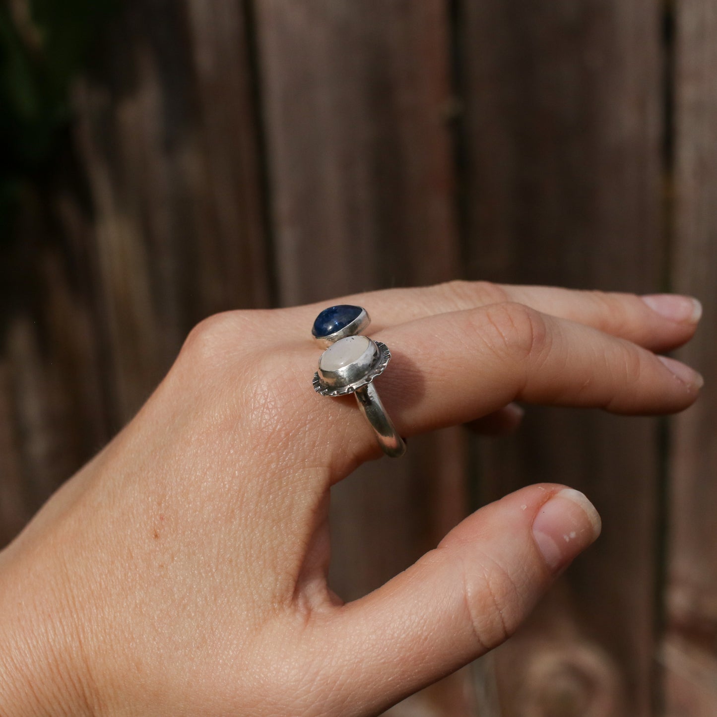 Kyanite & Moonstone Split Band Ring - Size 11