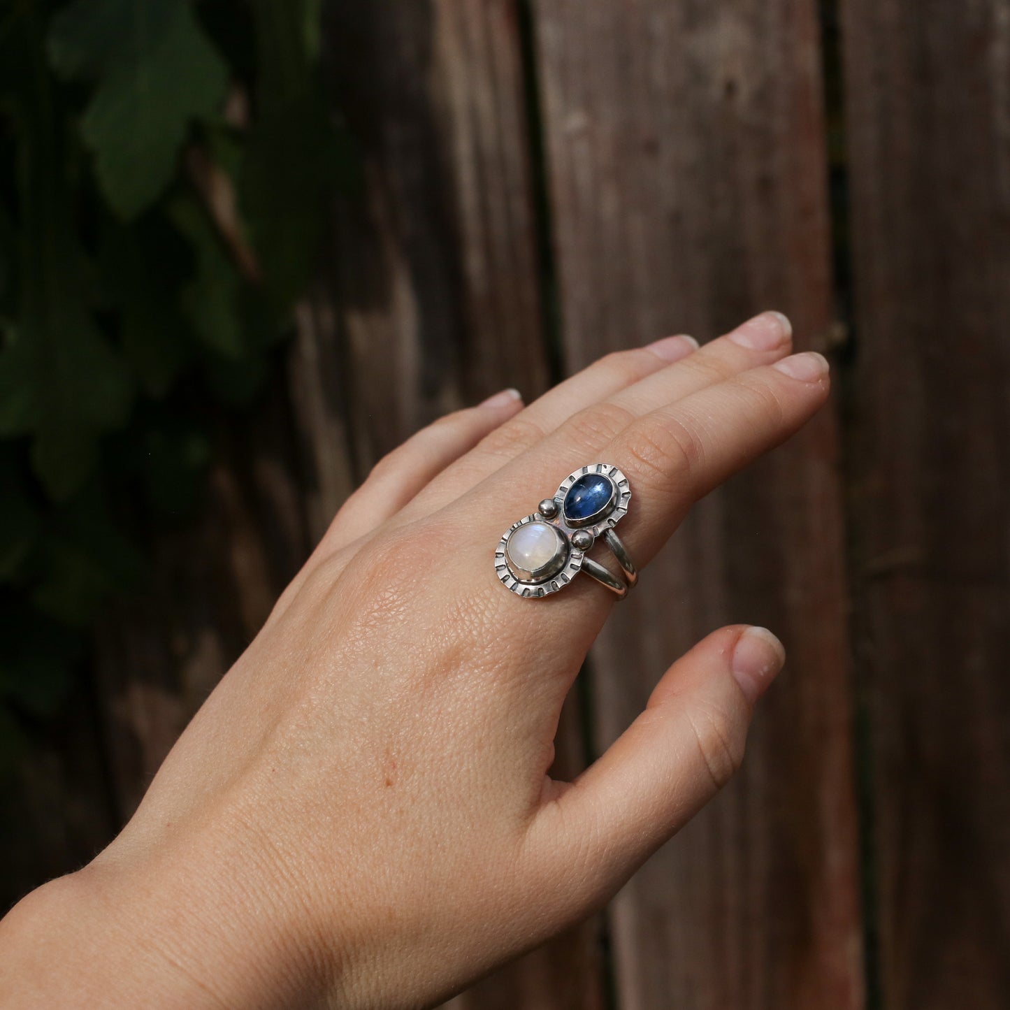Kyanite &  Moonstone Burst Statement Ring - Size 8.5