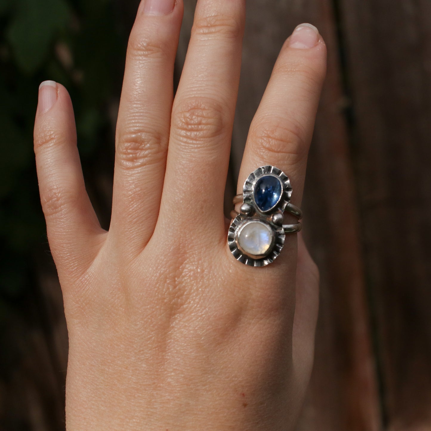 Kyanite &  Moonstone Burst Statement Ring - Size 8.5