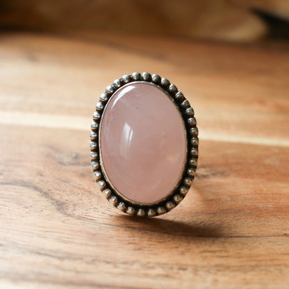 Rose Quartz Statement Ring - Size 9.5