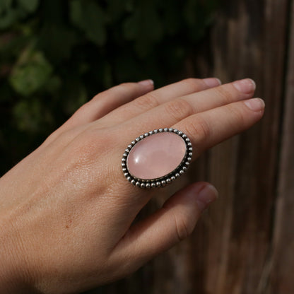 Rose Quartz Statement Ring - Size 9.5