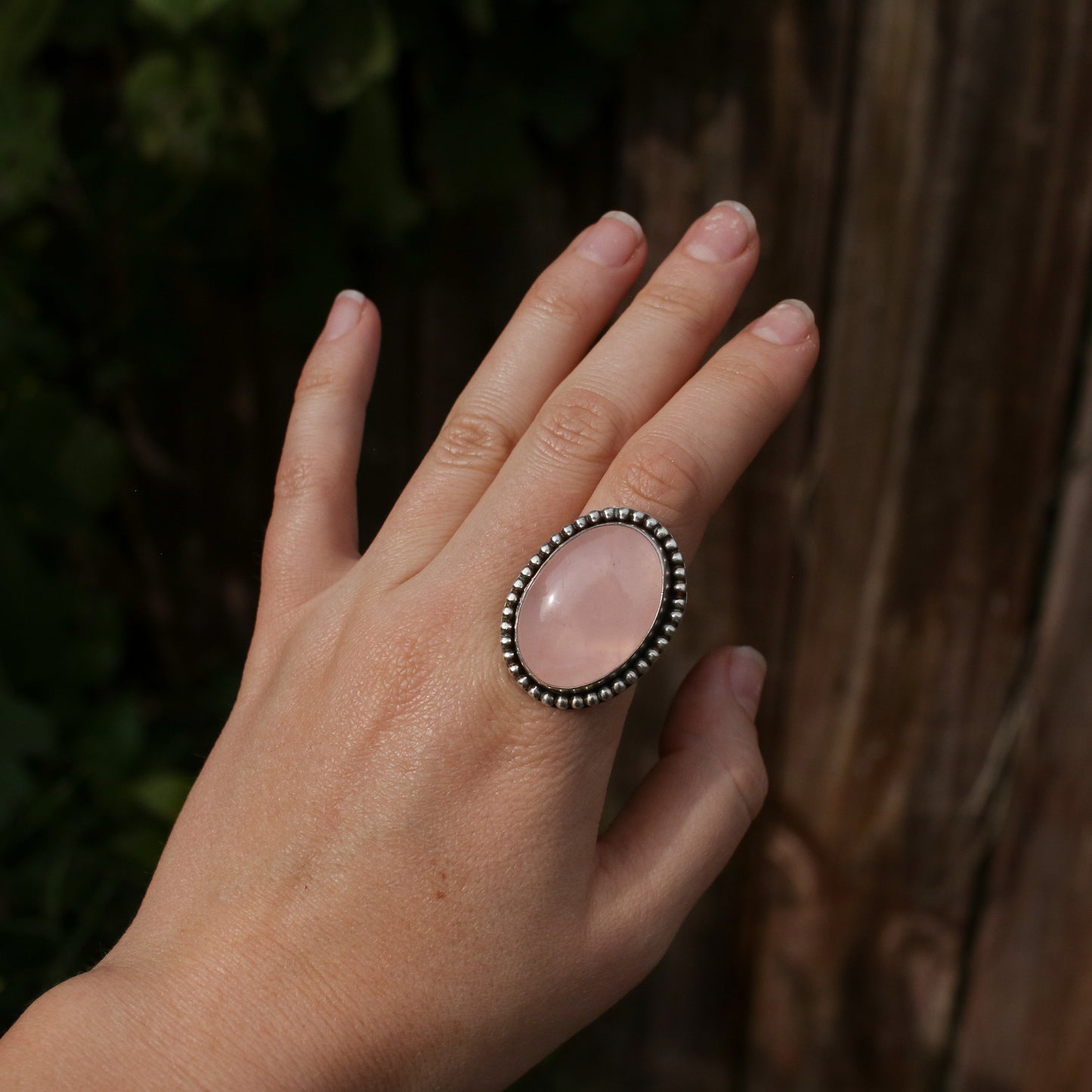 Rose Quartz Statement Ring - Size 9.5